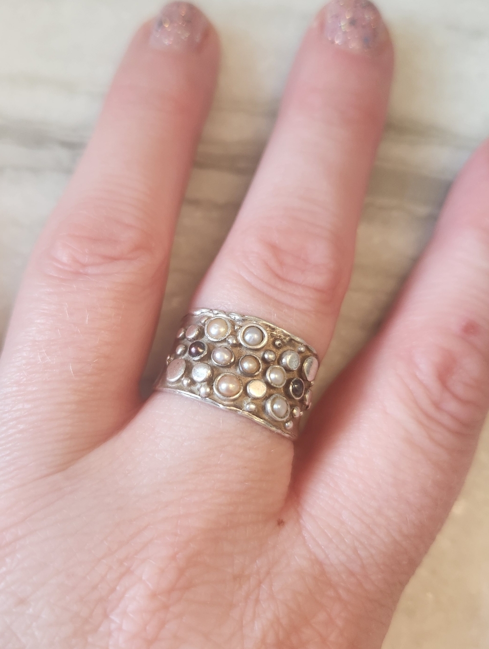 Sterling Silver Wide Pearl Ring - 925